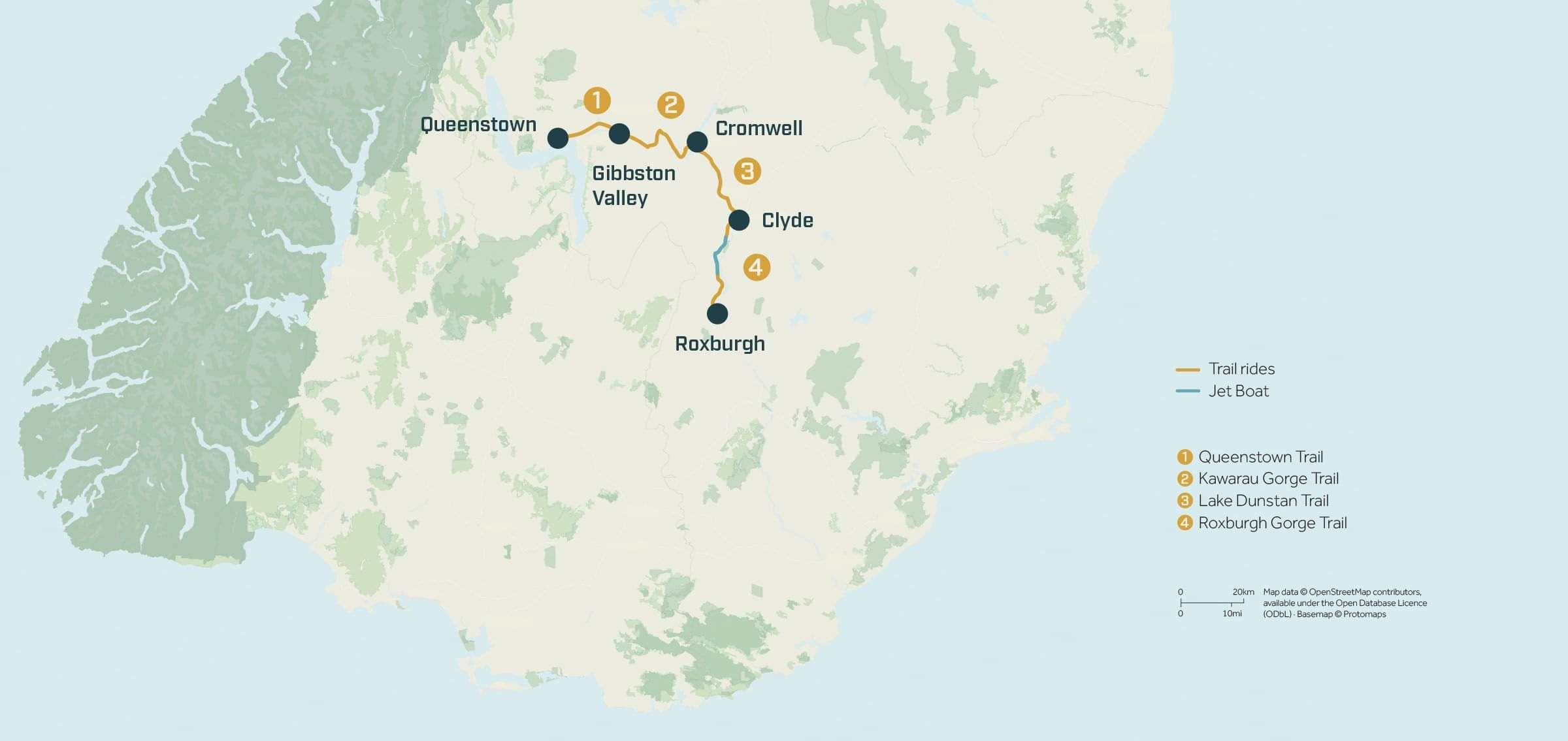 Queenstown & Central Otago Highlights Map for Pacific Cycle Tours South Island