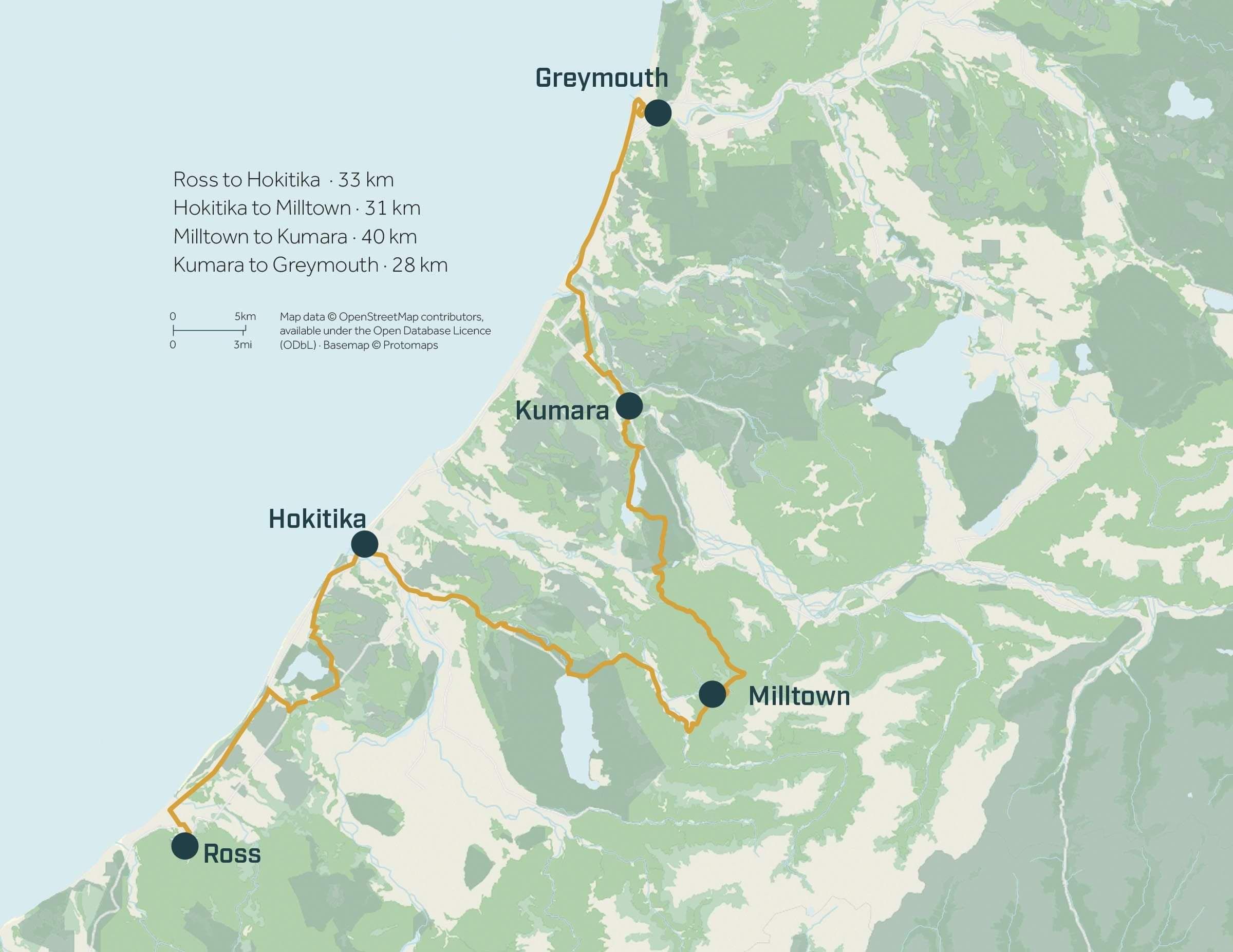 West Coast Wilderness Trail Map for Pacific Cycle Tours South Island
