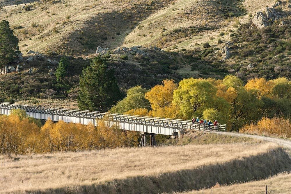 Aerial view of a bridge along the Otago Central Rail Trail