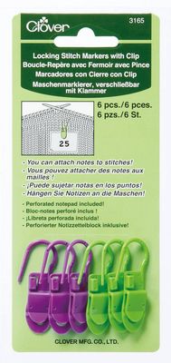 Clover Locking Stitch Markers W/Clips 6/Pkg