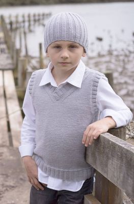 Lisa F Little Cupcakes LF27 Boys V-Neck Vest and Rib Beanie