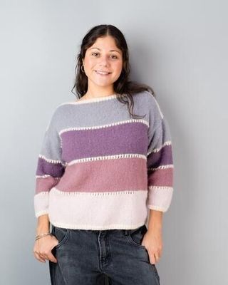 Alpaca Yarns 3308 Halo Stripe Eyelet Sweater - Knitting Pattern