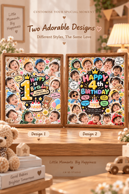 Personalised 3D Sticker Style Kids Birthday Photo Collage Frame