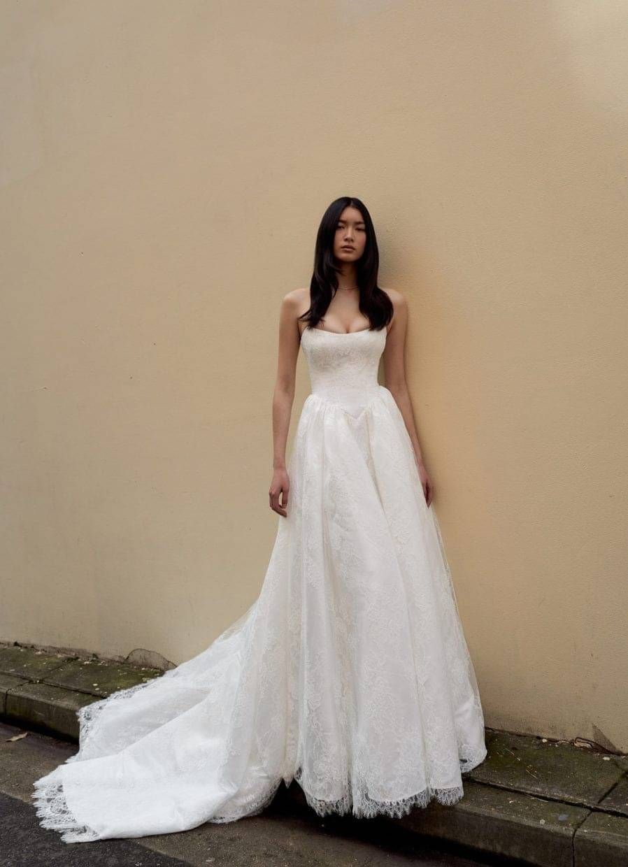 Moody shot of Bride Wearing Margo Grace Loves Lace Wedding Dress